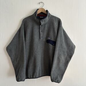 Patagonia Men's Synchilla Grey Blue Fleece Snap T Pullover Size Large Sweater
